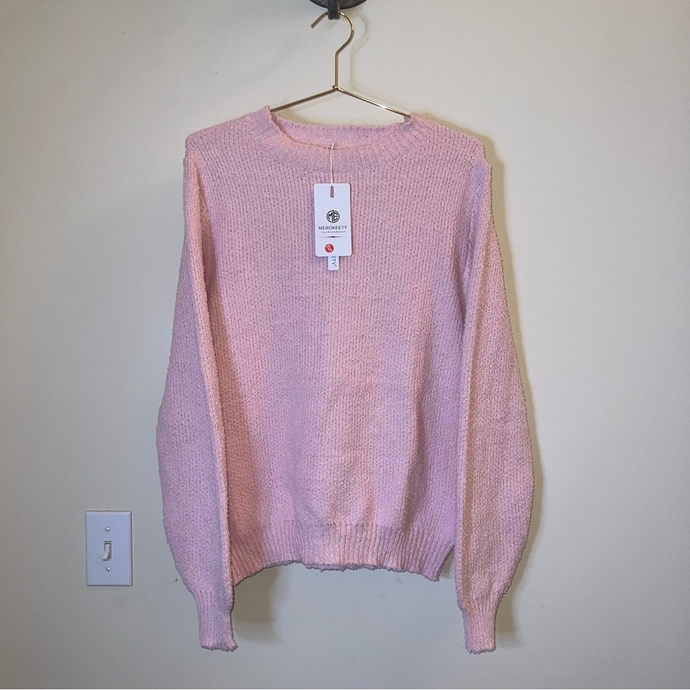 MEROKEETY Pink Cozy Knit Sweater – Size Small – NWT‎